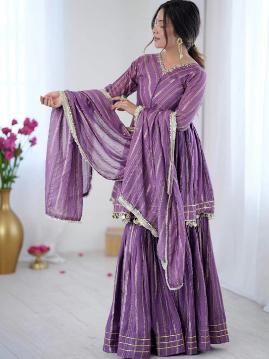 Women Printed Empire Gotta Patti Cotton Kurta with Sharara & With Dupatta