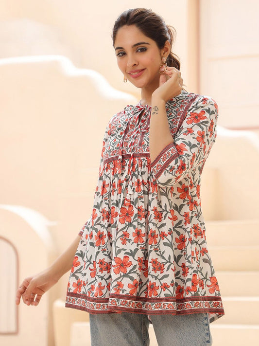 Women Floral Printed Pure Cotton A-Line Top