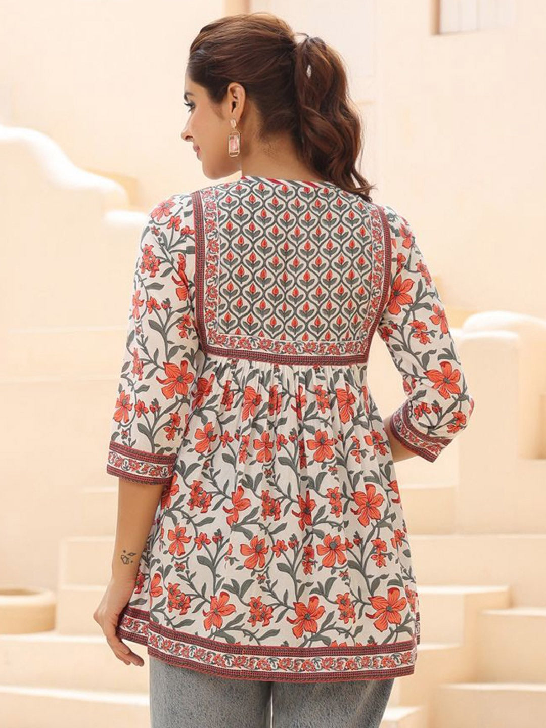 Women Floral Printed Pure Cotton A-Line Top