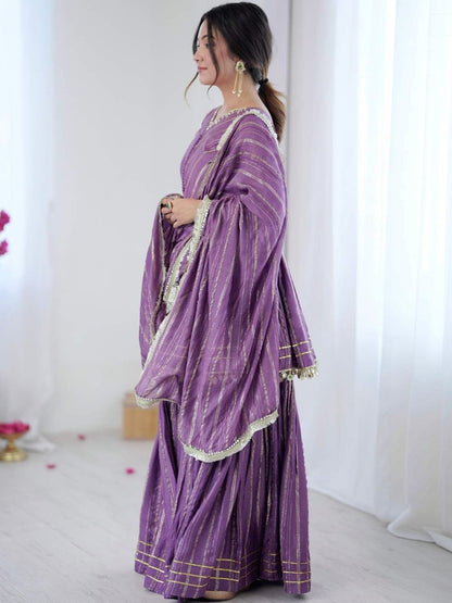 Women Printed Empire Gotta Patti Cotton Kurta with Sharara & With Dupatta