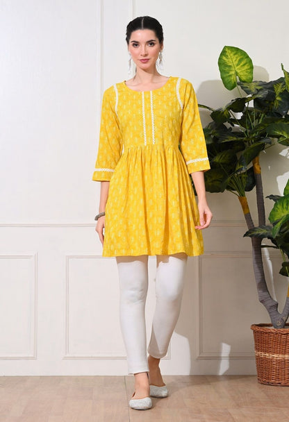 Floral Printed Round Neck Anarkali Short Kurti