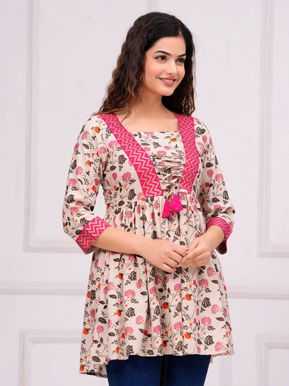 Floral Printed V-Neck A-Line Kurti
