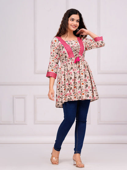 Floral Printed V-Neck A-Line Kurti