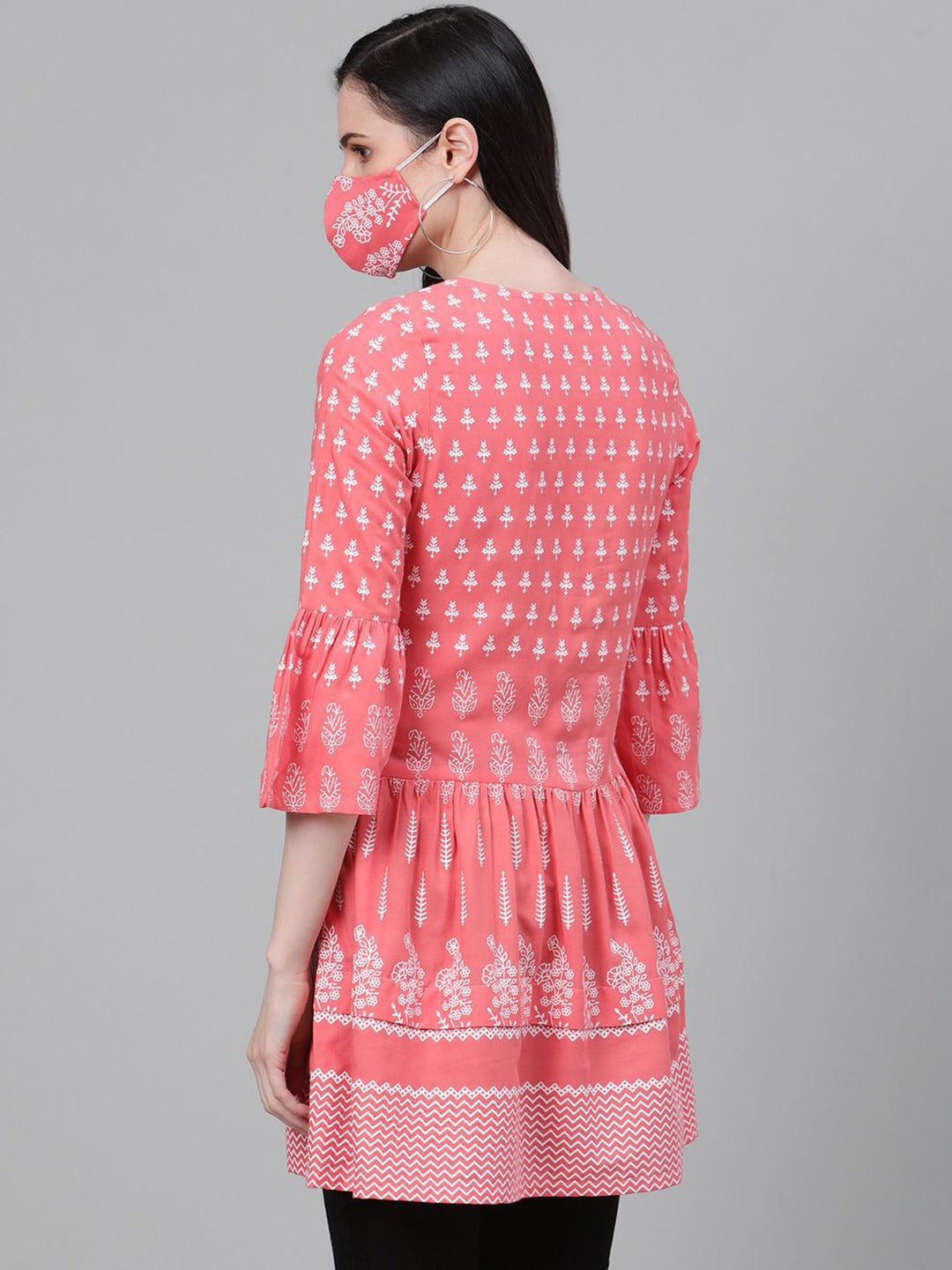 Keyhole Neck Ethnic Printed A-Line Short Kurti