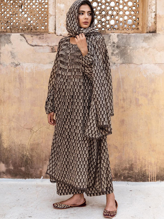 Women Ethnic Motifs Printed A-Line Kurta with Palazzo & Dupatta