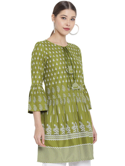 Keyhole Neck Ethnic Printed A-Line Short Kurti
