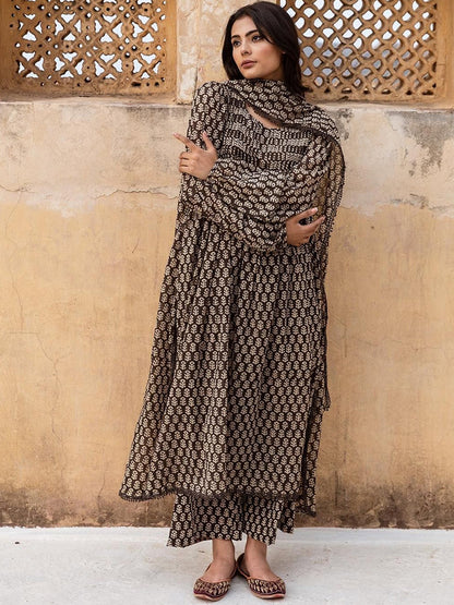 Women Ethnic Motifs Printed A-Line Kurta with Palazzo & Dupatta