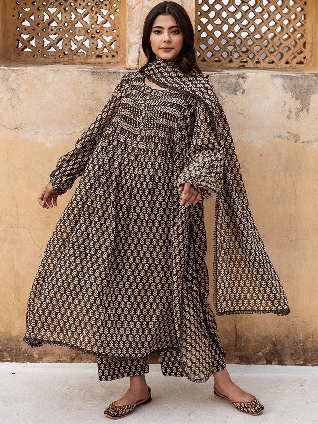 Women Ethnic Motifs Printed A-Line Kurta with Palazzo & Dupatta