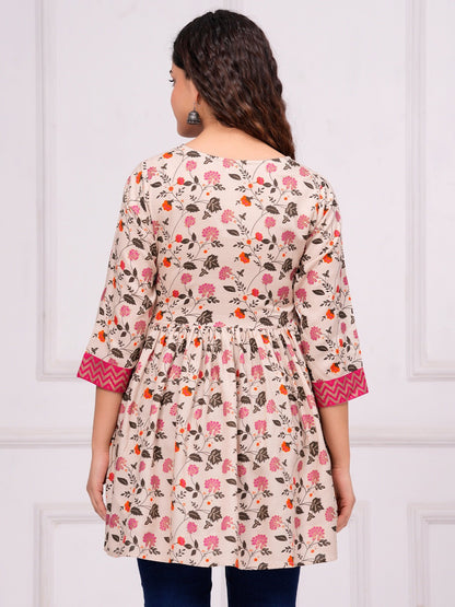 Floral Printed V-Neck A-Line Kurti