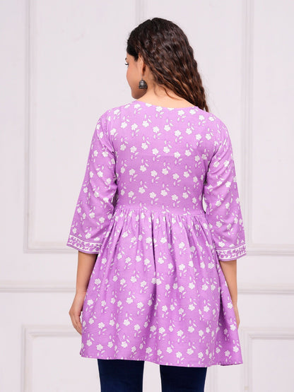 Floral Printed V-Neck A-Line Kurti