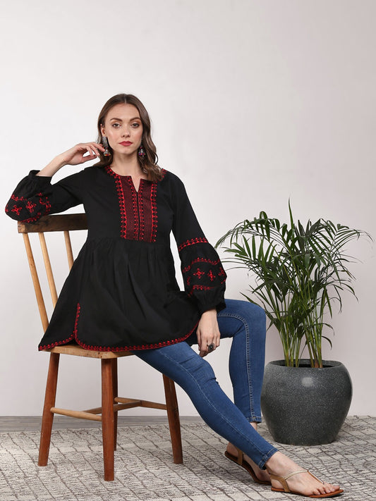 Black & Red Embroidered Tunic