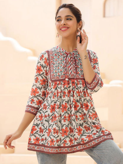Women Floral Printed Pure Cotton A-Line Top