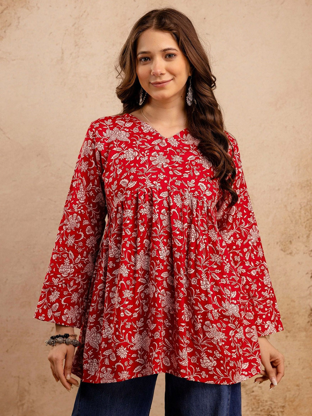 Floral Printed V-Neck Kurti