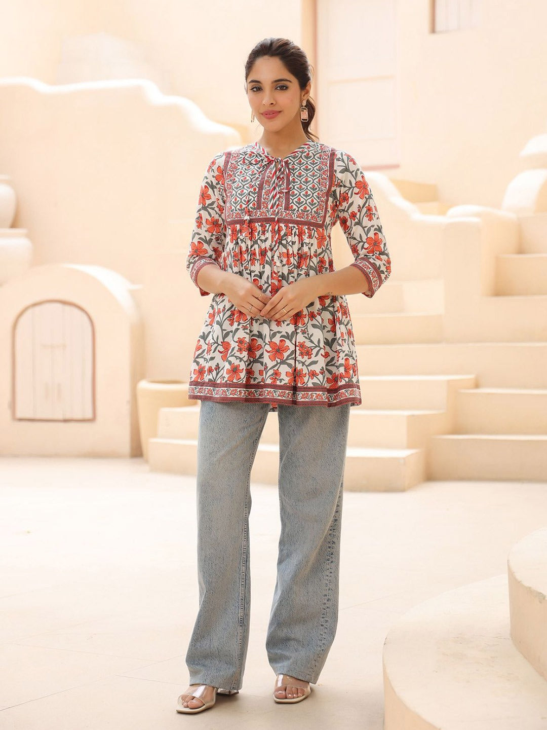 Women Floral Printed Pure Cotton A-Line Top