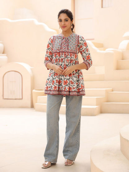 Women Floral Printed Pure Cotton A-Line Top