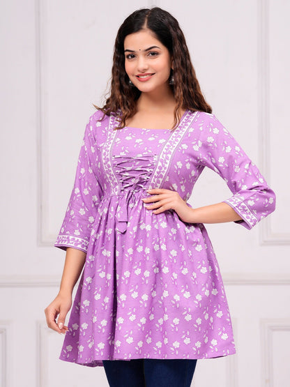 Floral Printed V-Neck A-Line Kurti