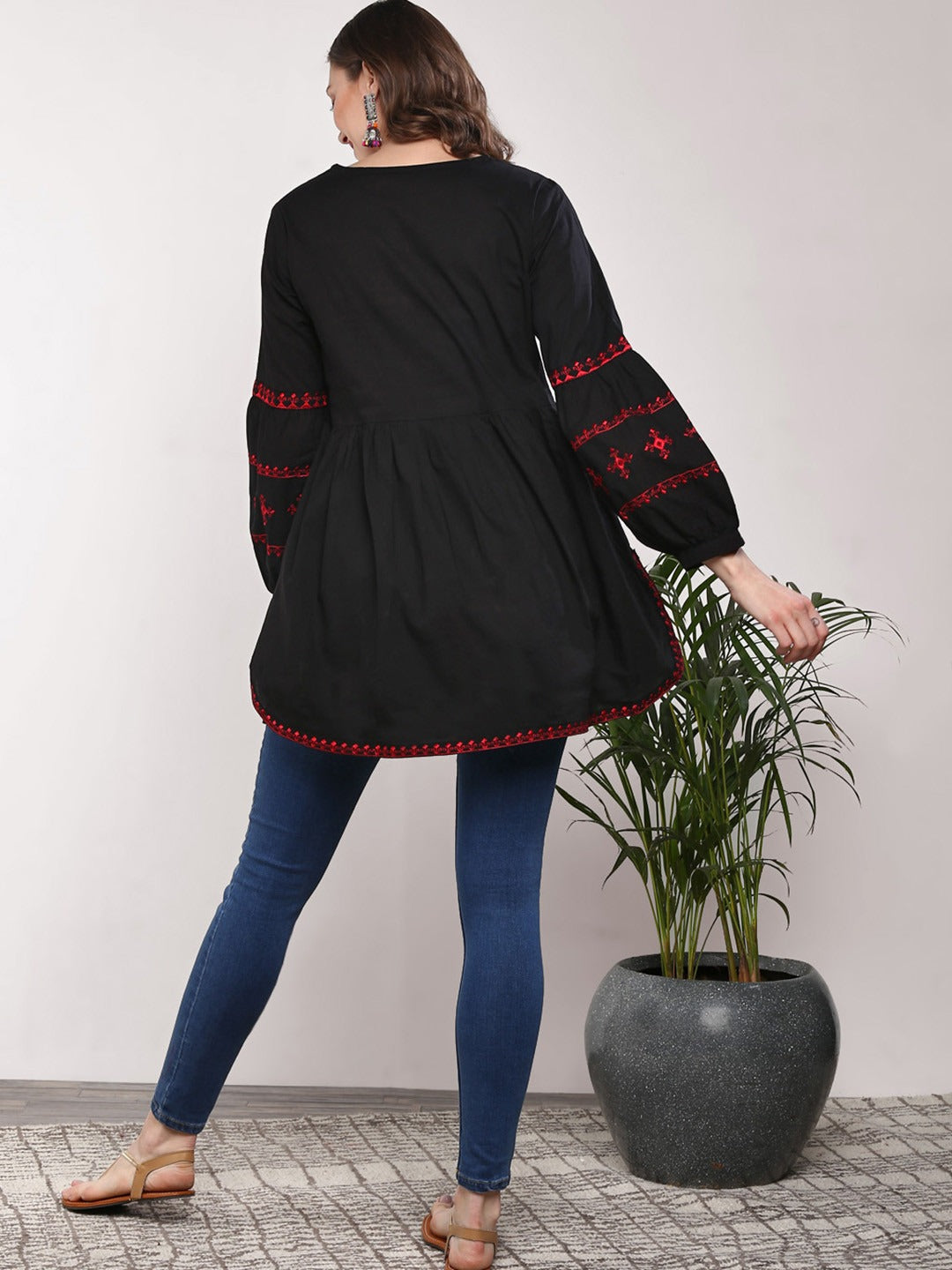 Black & Red Embroidered Tunic