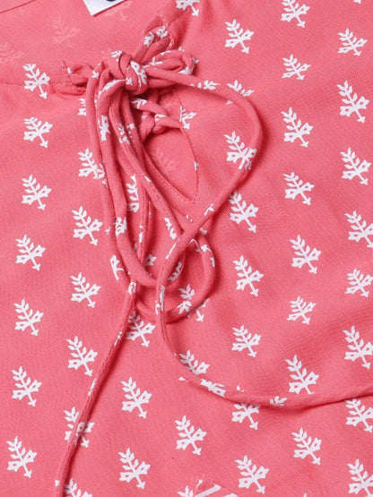 Keyhole Neck Ethnic Printed A-Line Short Kurti