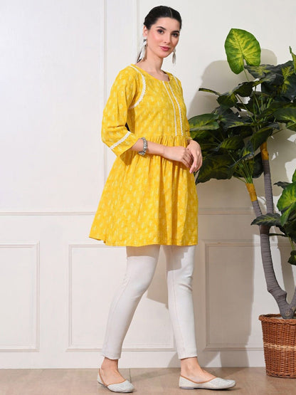 Floral Printed Round Neck Anarkali Short Kurti