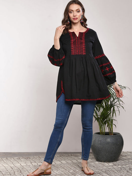 Black & Red Embroidered Tunic