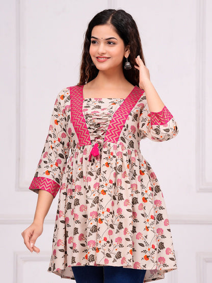 Floral Printed V-Neck A-Line Kurti