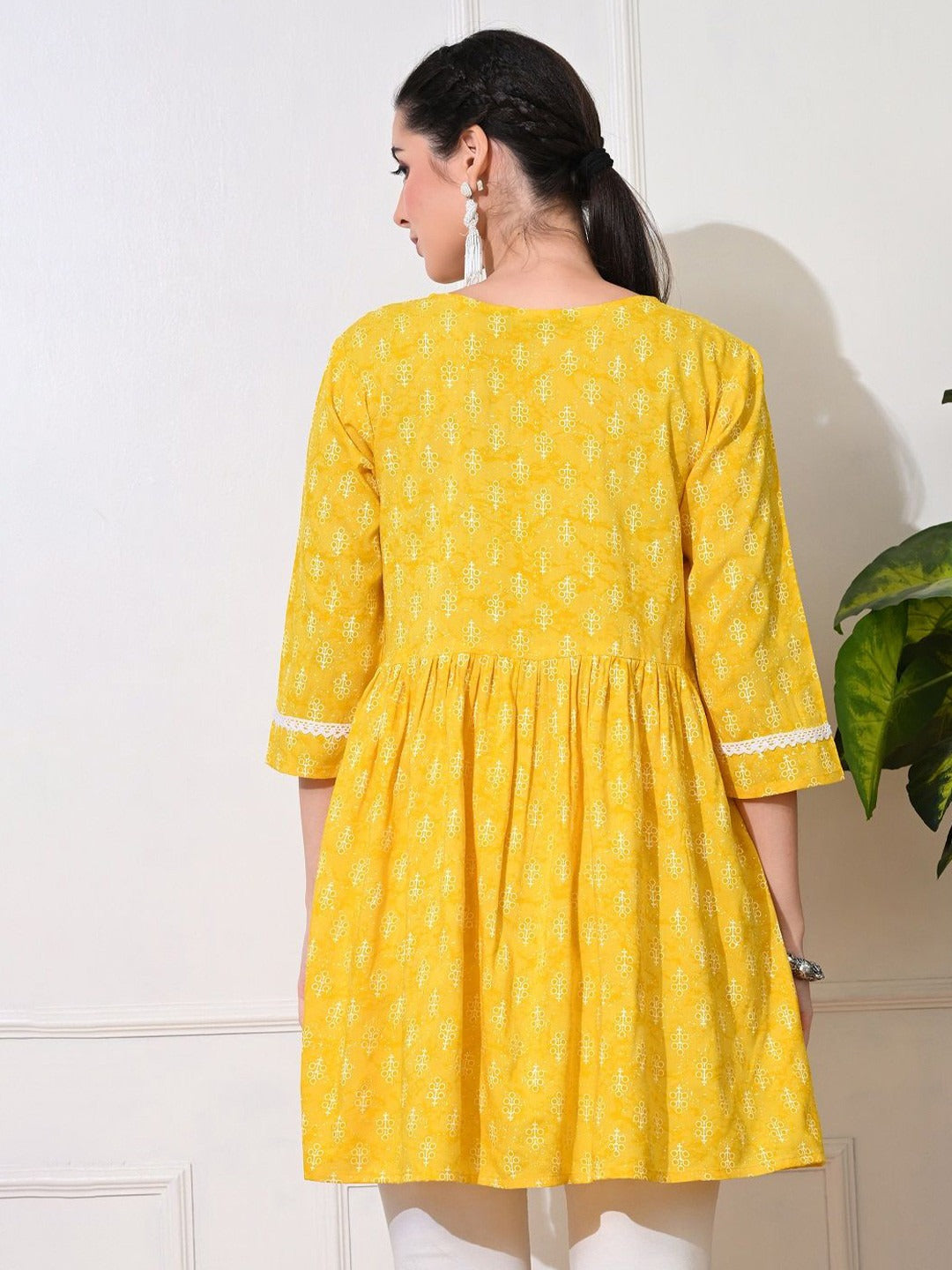 Floral Printed Round Neck Anarkali Short Kurti