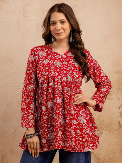 Floral Printed V-Neck Kurti