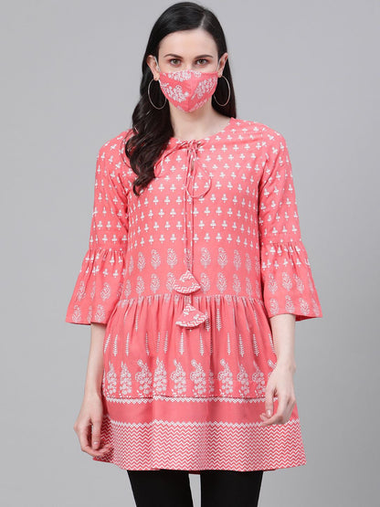 Keyhole Neck Ethnic Printed A-Line Short Kurti