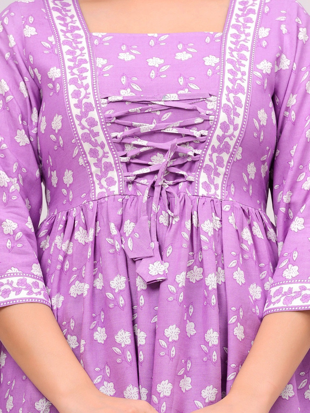 Floral Printed V-Neck A-Line Kurti