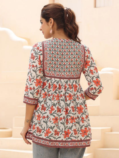 Women Floral Printed Pure Cotton A-Line Top