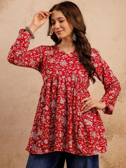 Floral Printed V-Neck Kurti