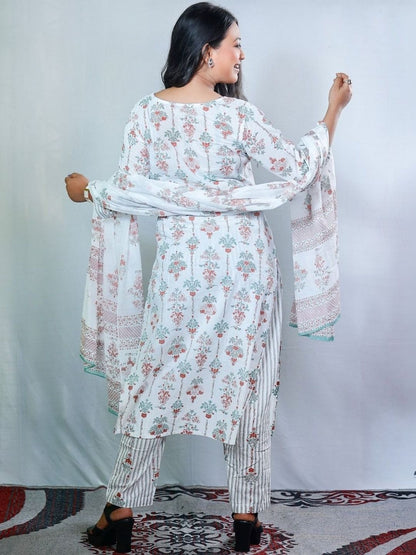 Women Floral Printed Regular Kurta with Trousers & With Dupatta