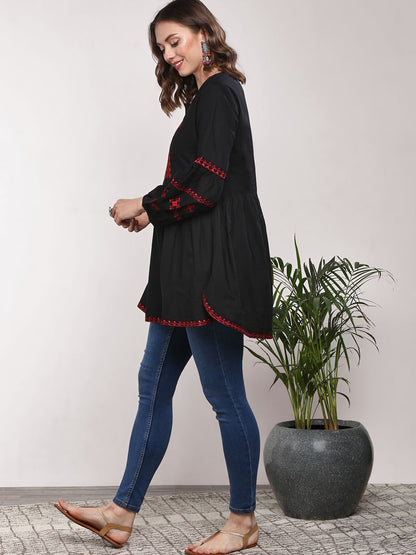 Black & Red Embroidered Tunic